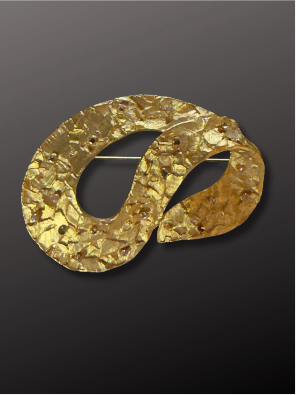 Vintage Gold Tone Brutalist Abstract Swirl Brooch Textured